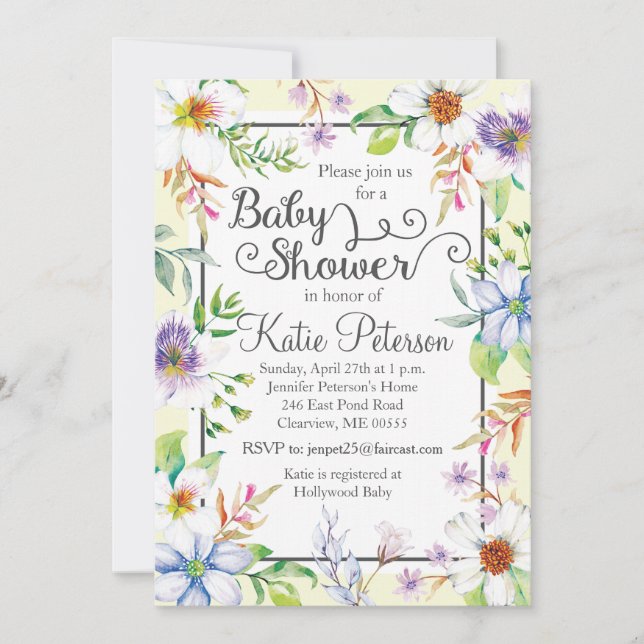 Invitation au Baby shower floral (Devant)