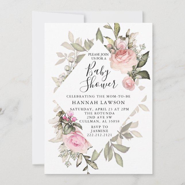 Invitation au Baby shower floral (Devant)