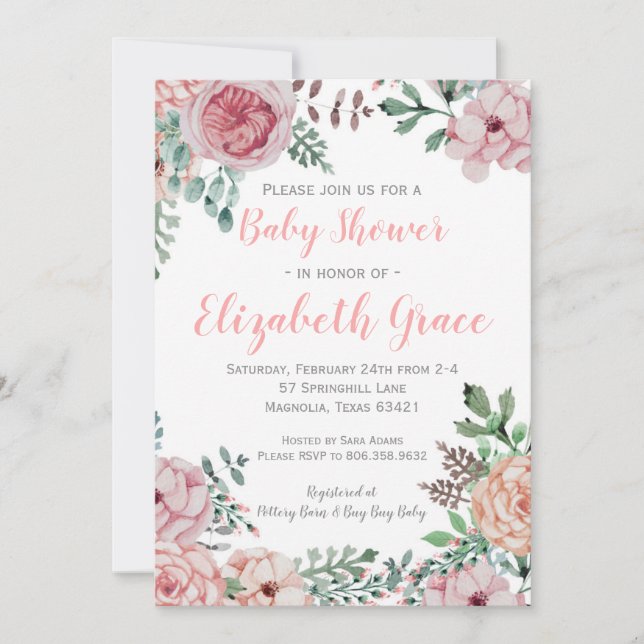 Invitation au Baby shower floral (Devant)