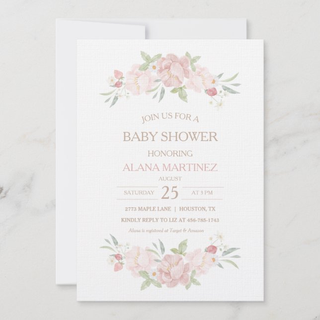 Invitation au Baby shower floral (Devant)