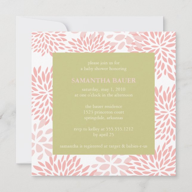 invitation au baby shower floral (Devant)