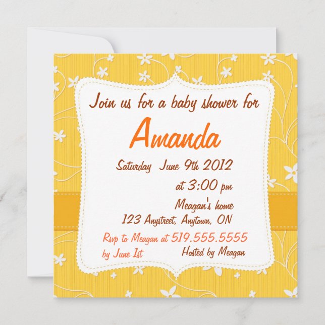 Invitation au Baby shower floral aux fleurs jaunes (Devant)
