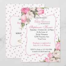 Invitation au Baby shower floral avec roses roses 
