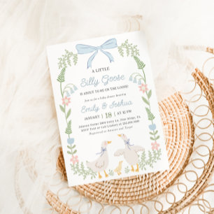 Invitation au Baby shower floral bleu oie