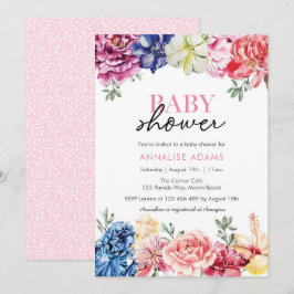 Invitation au Baby shower floral coloré