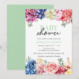 Invitation au Baby shower floral coloré