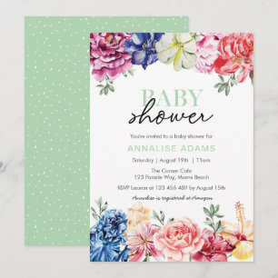 Invitation au Baby shower floral coloré