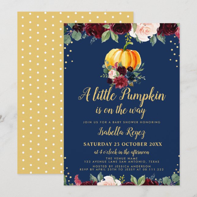 invitation au baby shower floral de la marine citr (Devant / Derrière)
