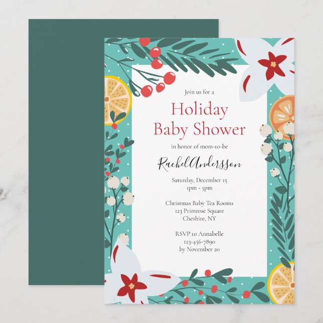 Invitation au Baby shower floral de Noël (Devant / Derrière)