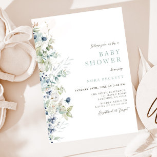 Invitation au Baby shower Floral d'hiver