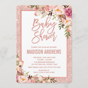 Invitation au Baby shower Floral Gold Rose