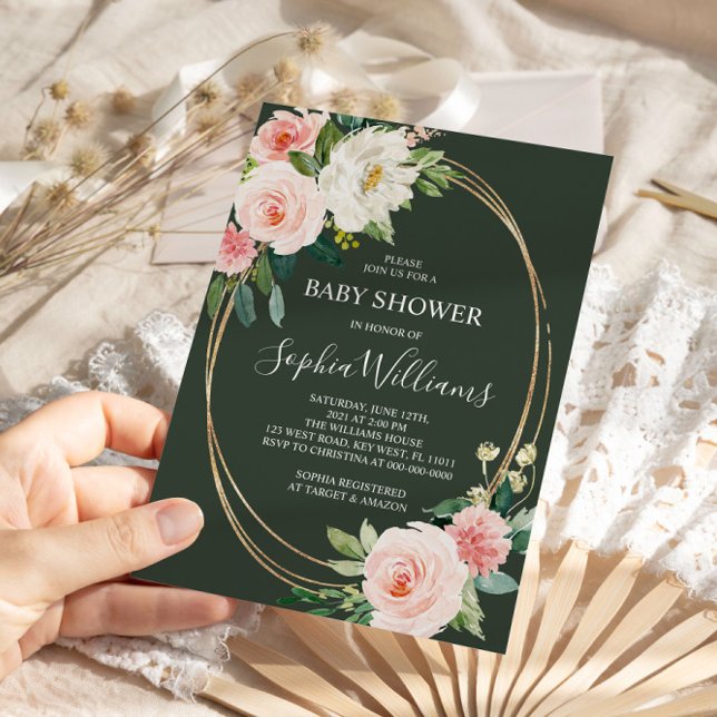 Invitation au Baby shower floral rose (Créateur téléchargé)