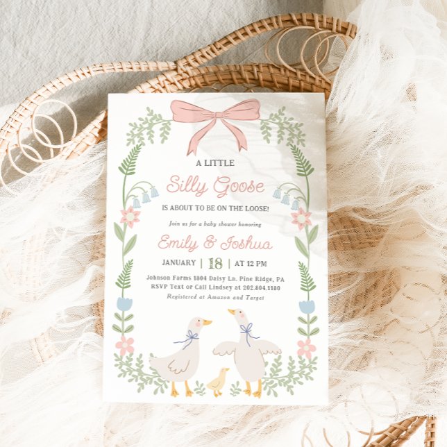 Invitation au Baby shower floral rose d'oie soie (Créateur téléchargé)
