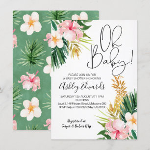Invitation au Baby shower floral tropical vert ros