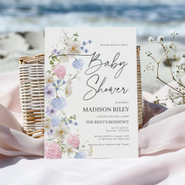 Invitation au Baby shower floral | Violet et rose