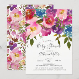 Invitation au Baby shower Floral Violet et Rose
