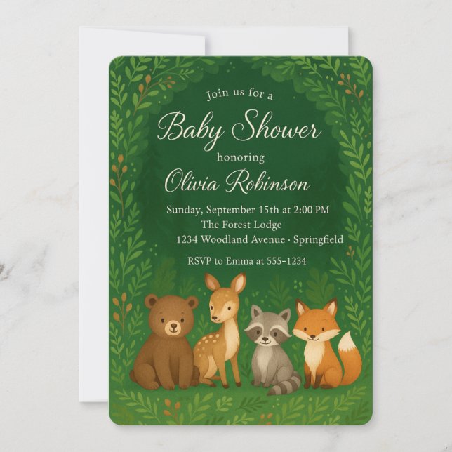 Invitation au Baby shower forestier (Devant)