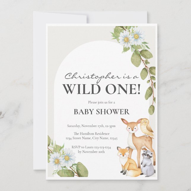 Invitation au Baby shower forestier Neutre Wild On (Devant)