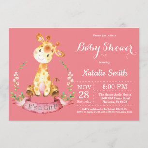 Invitation au Baby shower Girl Giraffe