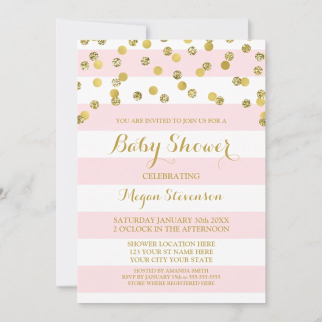 Invitation au Baby shower Gold Confetti de Pink St (Dos)