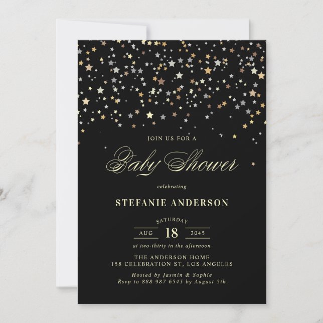 Invitation au Baby shower Gold Star Confetti (Devant)