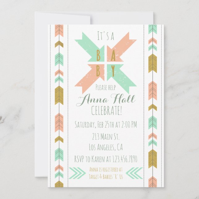 Invitation au Baby shower Gold Tribal Arrow (Devant)