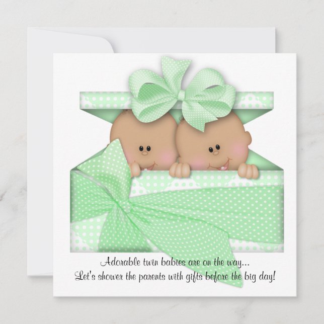 Invitation au Baby shower Green TWIN African Ameri (Devant)