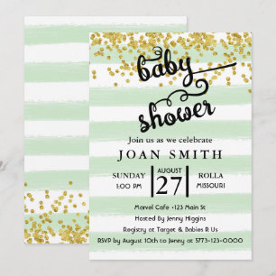 Invitation au Baby shower Green Watercolor Stripes