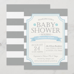 Invitation au Baby shower gris et bleu