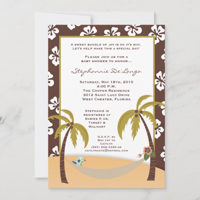 Invitation au Baby shower Hawaiian Hammock Toucan  (Devant)