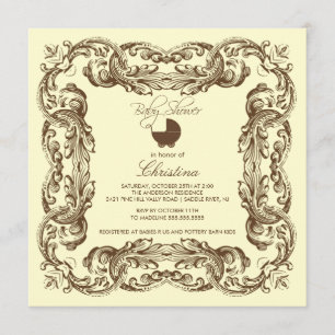 Invitation au Baby shower jaune Brown Vintage