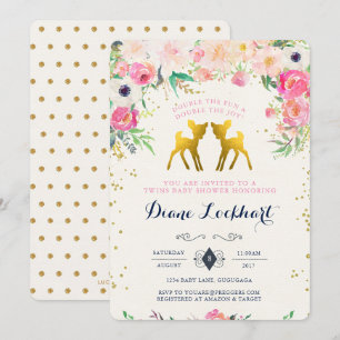 Invitation au Baby shower jumeau Baby Deer
