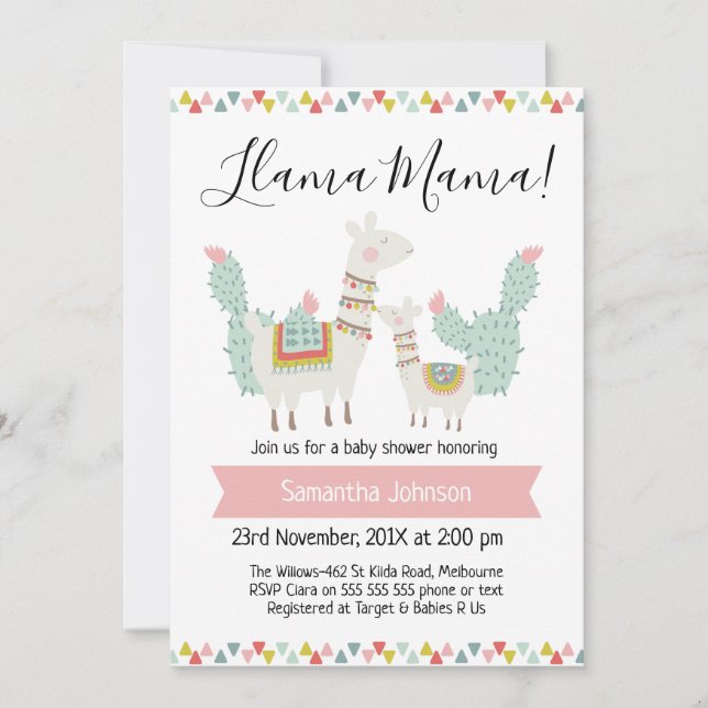 invitation au Baby shower Lama Mama (Devant)