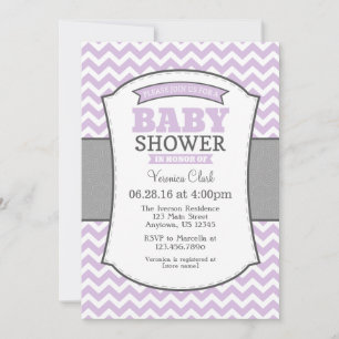 Invitation au Baby shower Lavender Grey Chevron