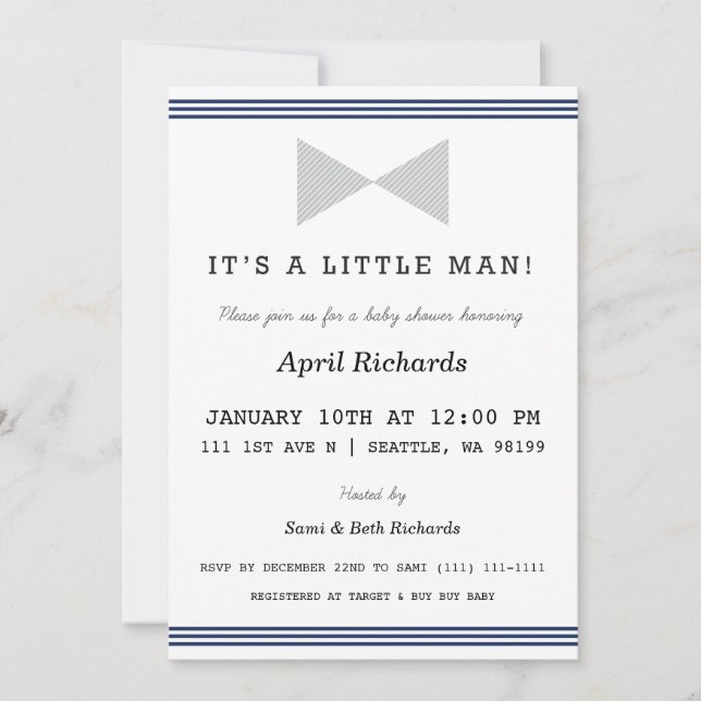 Invitation au Baby shower Little Man (Devant)