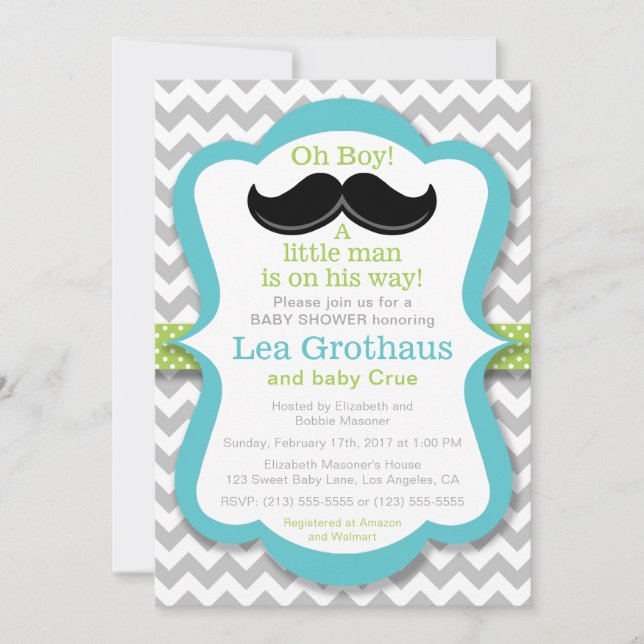 Invitation au Baby shower Little Man Mustache (Devant)