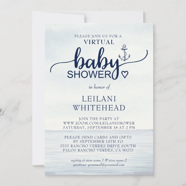 Invitation au Baby shower marin virtuel (Devant)