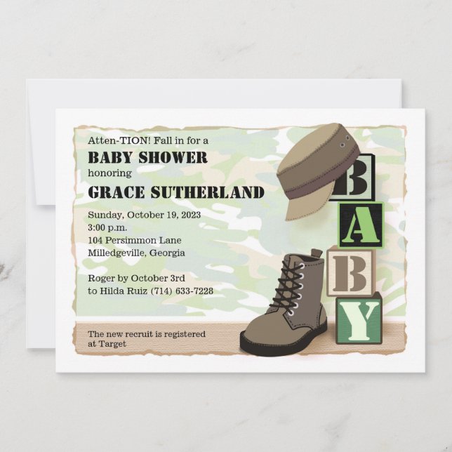 Invitation au Baby shower militaire (Devant)