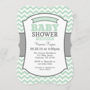 Invitation au Baby shower Mint Green Gray Chevron