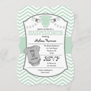 Invitation au Baby shower Mint Green Gray Chevron