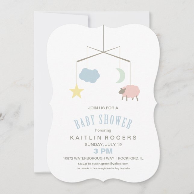 Invitation au Baby shower mobile Sleepy Crib (Devant)