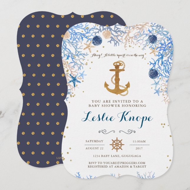 Invitation au Baby shower nautique (Devant / Derrière)