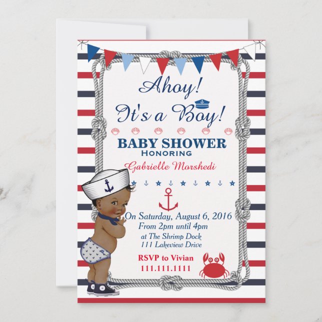 Invitation au Baby shower nautique, Baby shower (Devant)