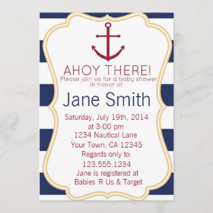 Invitation au Baby shower nautique bleu et blanc