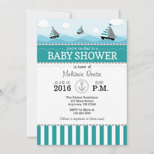 Invitation au Baby shower nautique bleu Turquoise