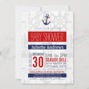 Invitation au Baby shower nautique, Boy Blue Red A