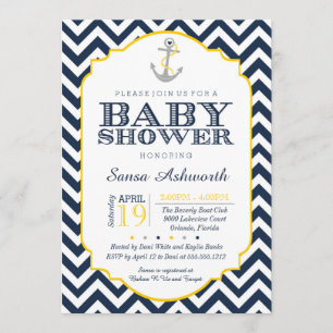 Invitation au Baby shower nautique, jaune Chevron