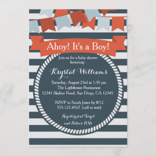Invitation au Baby shower nautique Rouge et Bleu