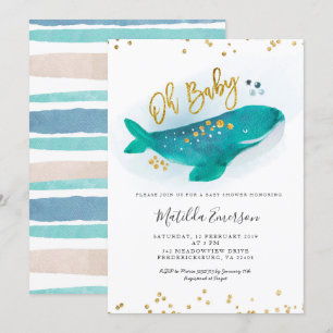 Invitation au Baby shower Navy Blue Oh Baby Whale