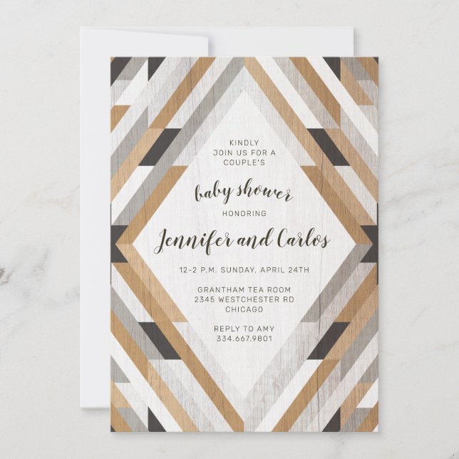 Invitation au Baby shower neutre Boho Woodgrain (Devant)